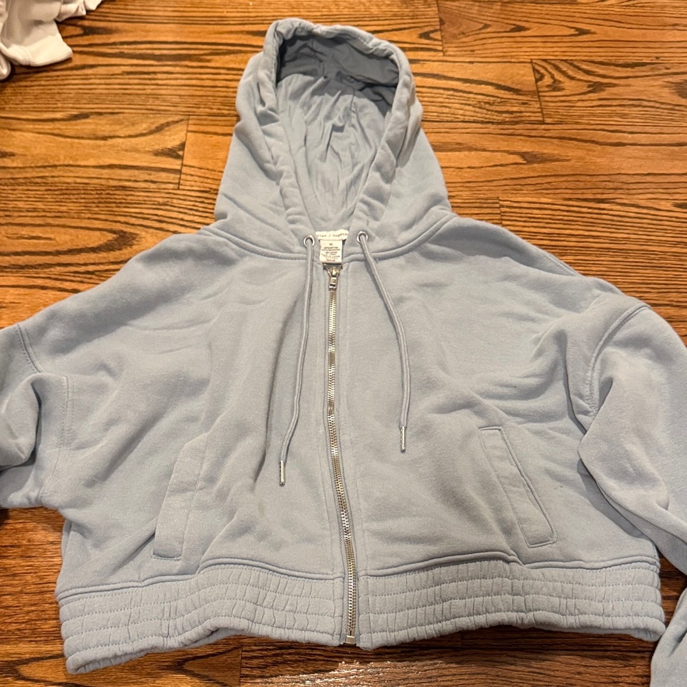Casual Light Blue Hoodie with Zip